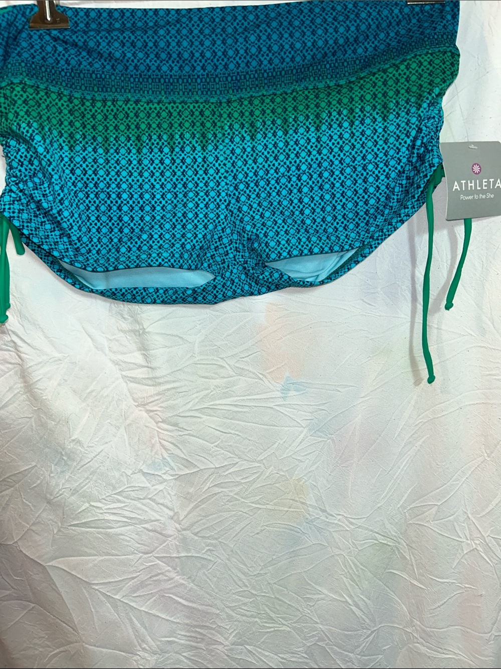 Athleta Blue-Green Swim  bottoms with Side Ties size XL.  NWT